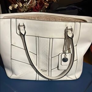 Guess White Leather Tote Bag